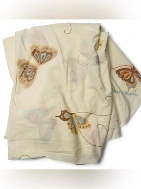 VTG 70s Hanae Mori Twin Sheet, Nude Cream Color w/ Butterflies Brown Orange Blue